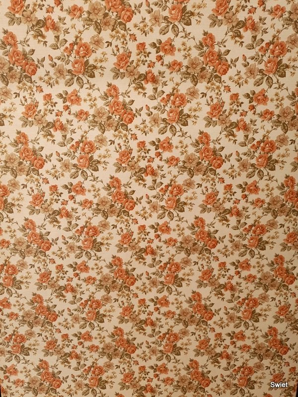 12910 Origineel vintage rozen behang met bloemetjes swiet, Ophalen of Verzenden, Bruin