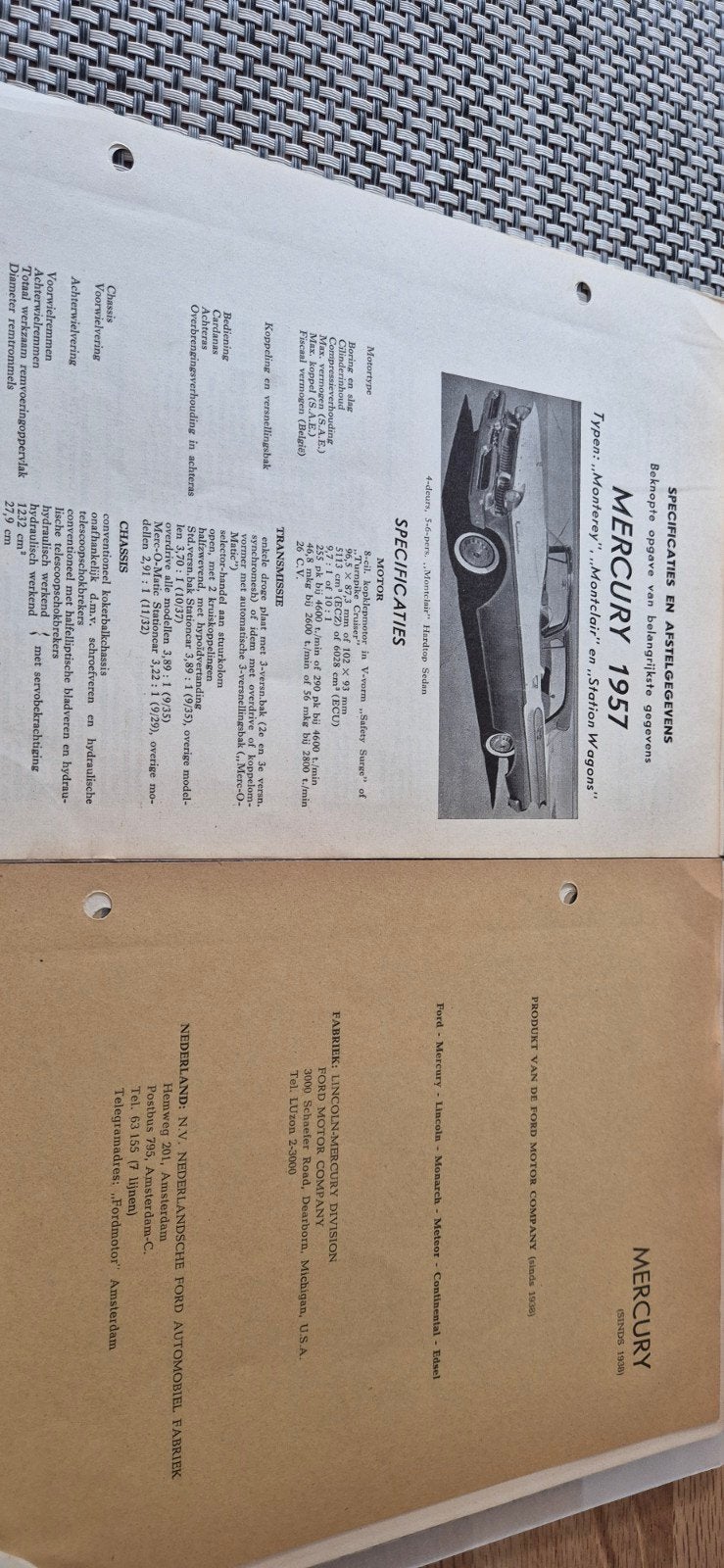 kluwer informatie blaadje voor Mercury 1957, Ophalen of Verzenden