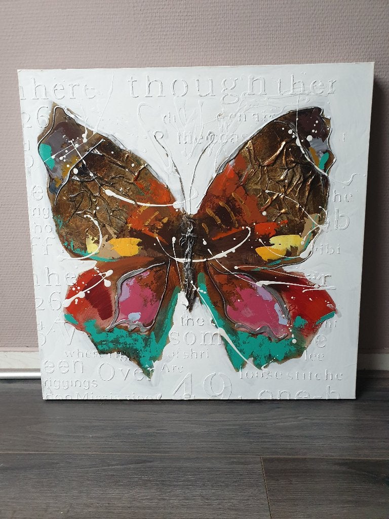 Uniek schilderij – Kleurrijke vlinder op 3D canvas – 60x60 c, Antiek en Kunst, Kunst | Schilderijen | Abstract, Ophalen