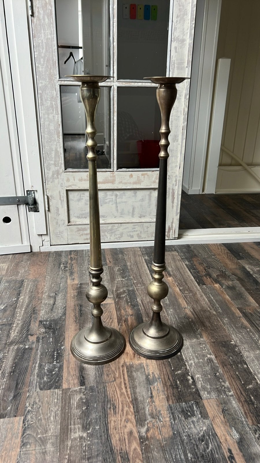 2 Hoge Verzilverde Kandelaars, Antiek en Kunst, Ophalen, Zilver