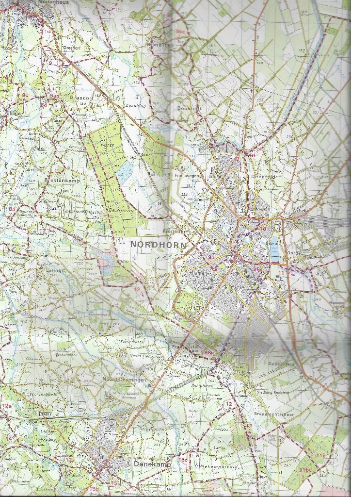 Pl1681 plattegrond omgeving nordhorn denekamp ootmarsum, 2000 tot heden, Ophalen of Verzenden, Nederland, Landkaart