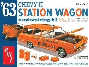 Bouwdoos 1963 Chevy Nova II Stationwagen met trailer AMT, Overige merken, Auto, Groter dan 1:32, Nieuw