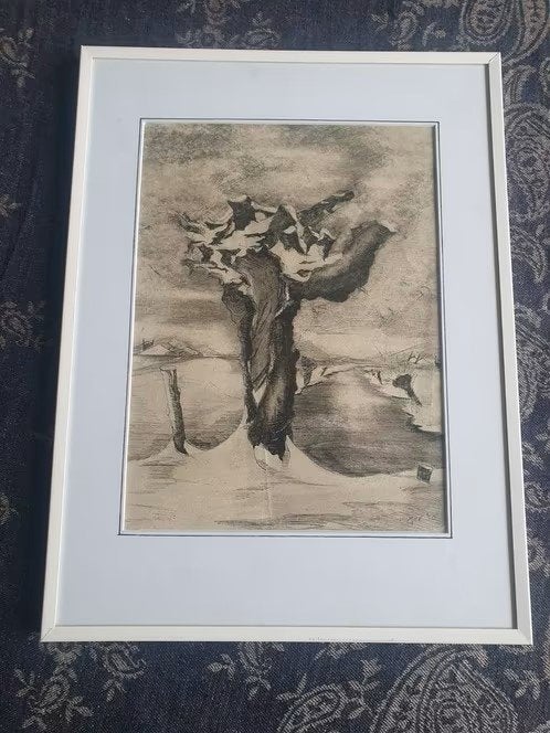 orig tekening knotwilg in de winter Gerrit Ger Huizer 1950, Antiek en Kunst, Ophalen