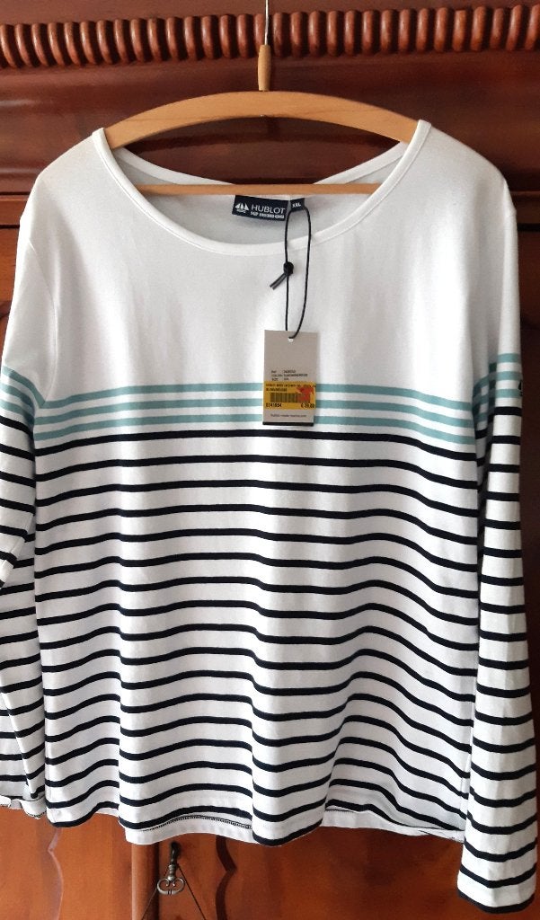 Blauw- wit t-shirt met lange mouw, merk HUBLOt maat XXL, Kleding | Dames, Blauw, Maat 46/48 (XL) of groter, Nieuw, Ophalen of Verzenden