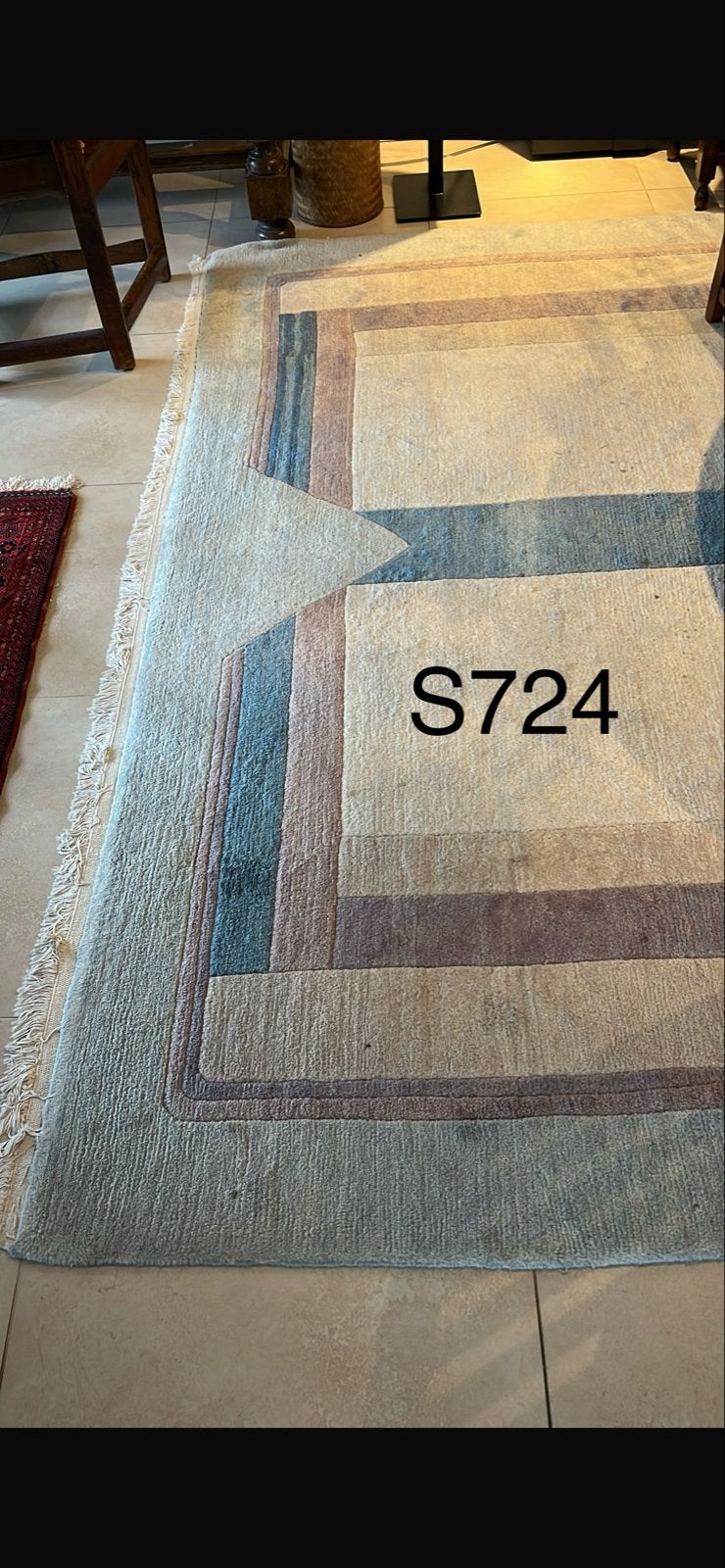 Wollen vloerkleed ecru blauw bruin beige 3.50 x 2.45m, Ophalen, Gebruikt, Beige, 200 cm of meer