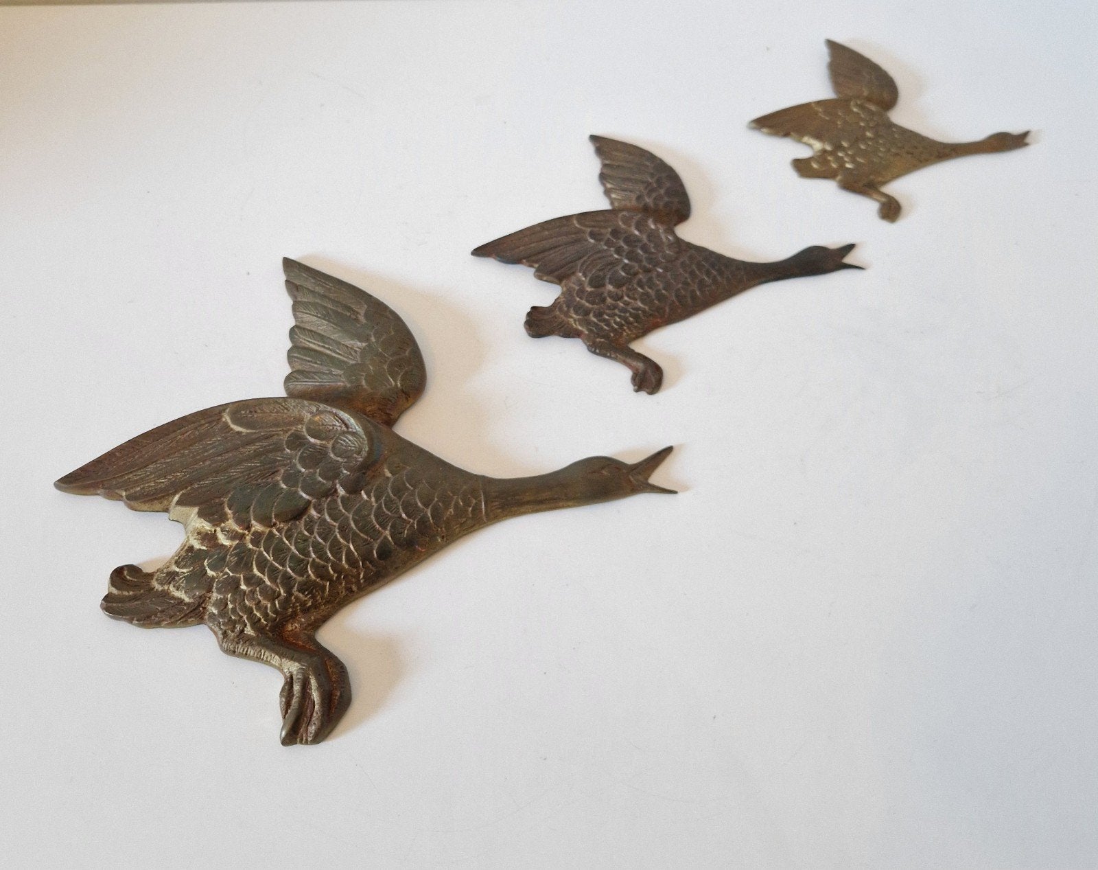 set vintage wandvogels brons eenden messing wandvogel, Ophalen of Verzenden, Brons