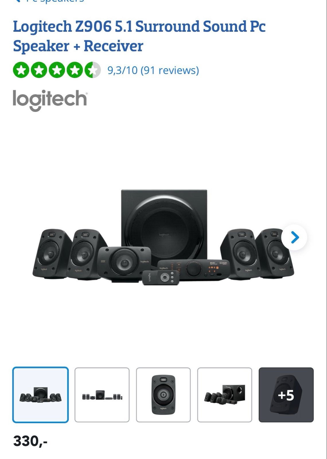 Logitech Z906 5.1 Surround Sound PC Speaker + Receiver, Ophalen of Verzenden, Zo goed als nieuw, Audiokanaal 5.1