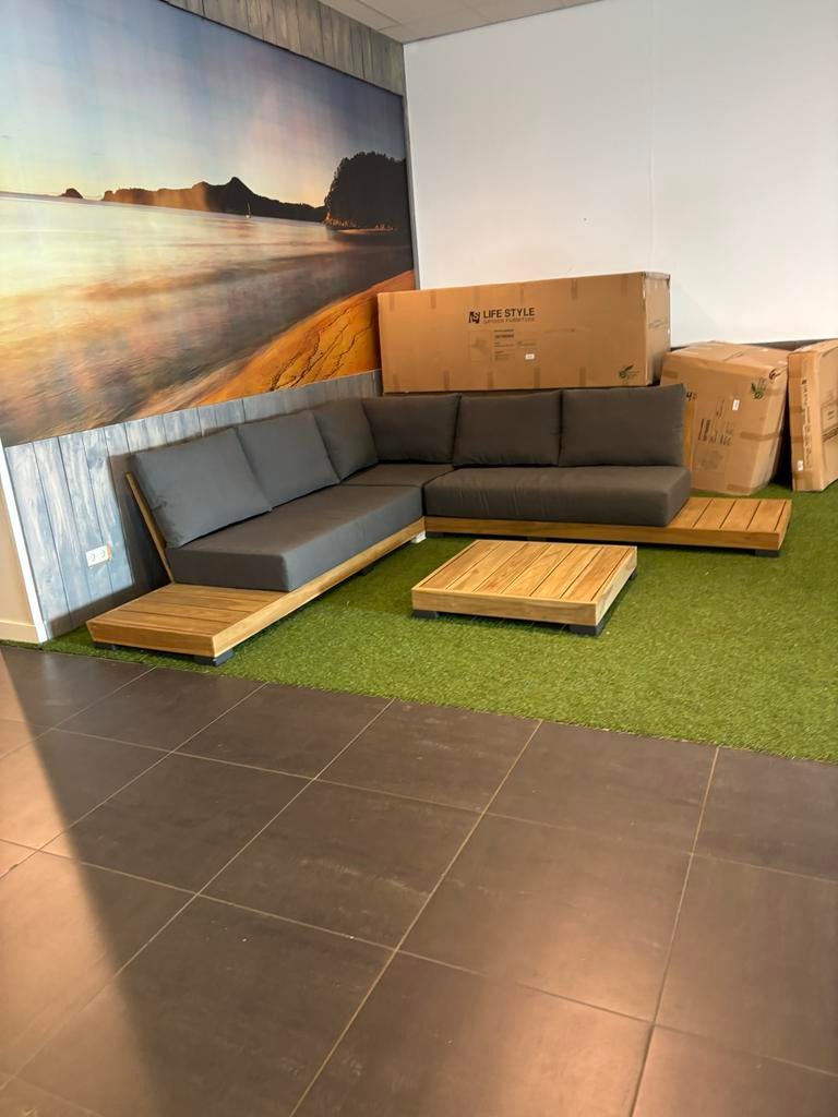 Luxe Teakhouten Loungeset met Comfortabele Kussens, 5 zitplaatsen, Teakhout, Nieuw, Ophalen of Verzenden