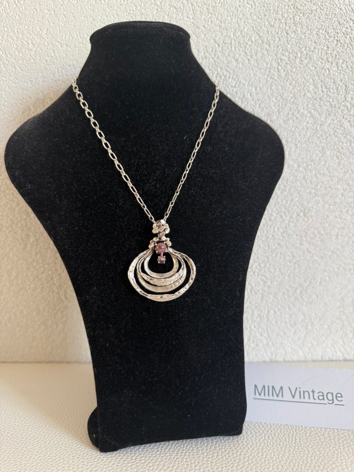 M081/Zilveren Vintage RHODONITE Brutalist Ketting, Sieraden, Tassen en Uiterlijk, Kettingen, Gebruikt, Verzenden, X, Zilver