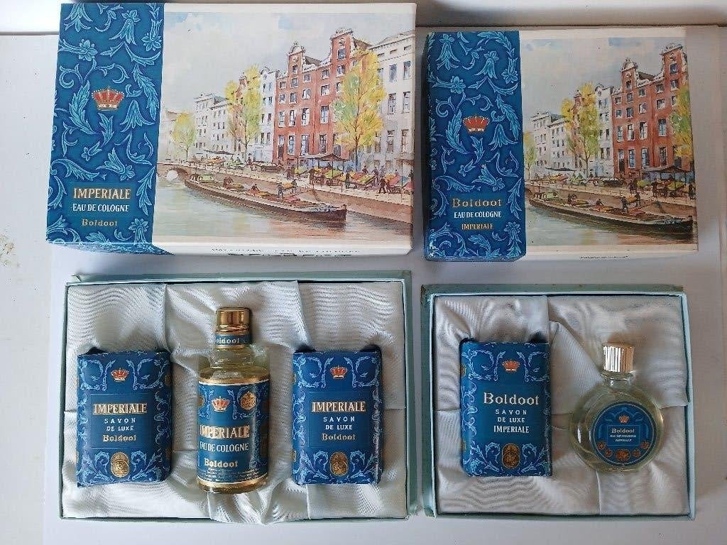 2 VINTAGE geschenkdozen Boldoot eau de cologne en zeep, Verzenden, Nieuw, Parfumfles, Gevuld