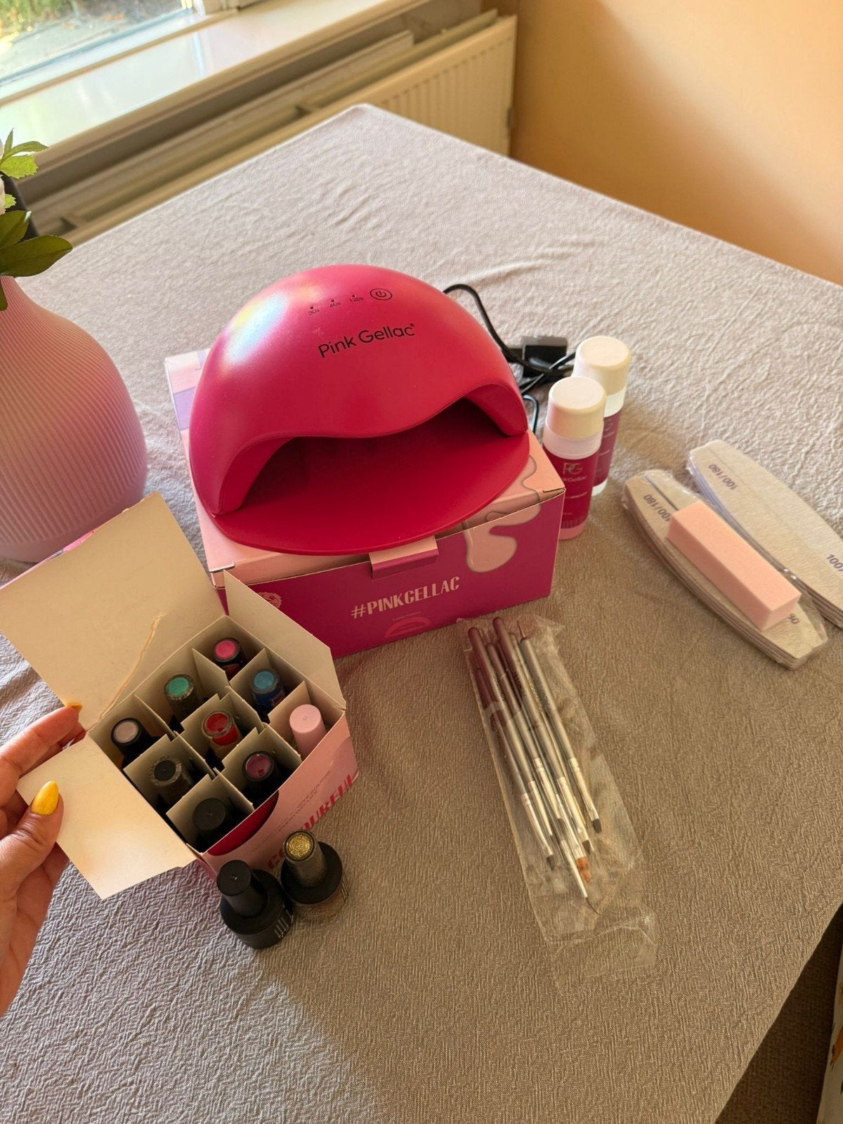Pink gellac premium set deluxe hot pink zo goed als nieuw!, Ophalen, Zo goed als nieuw