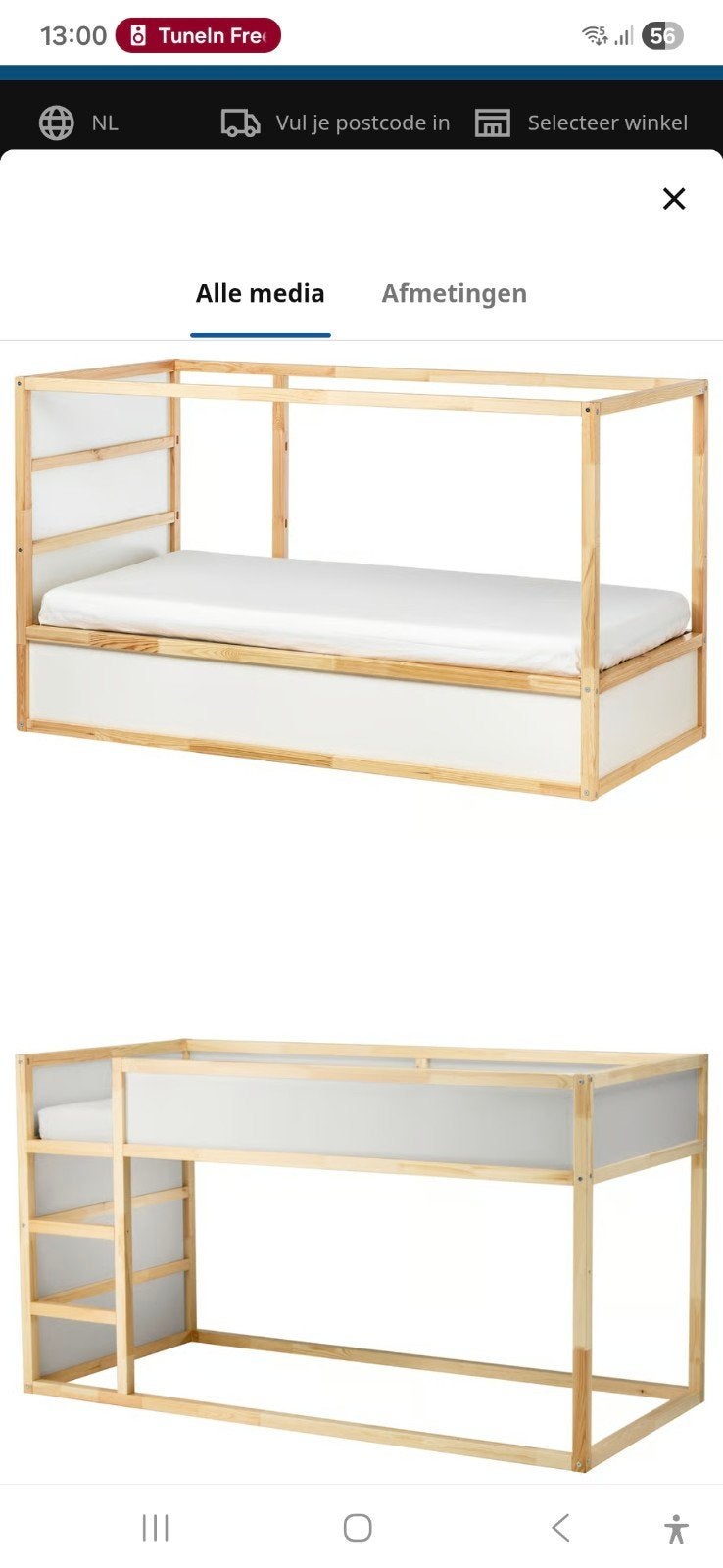 IKEA Kura omkeerbaar bed, wit/grenen, Ophalen, Eenpersoons, Minder dan 160 cm, 200 cm