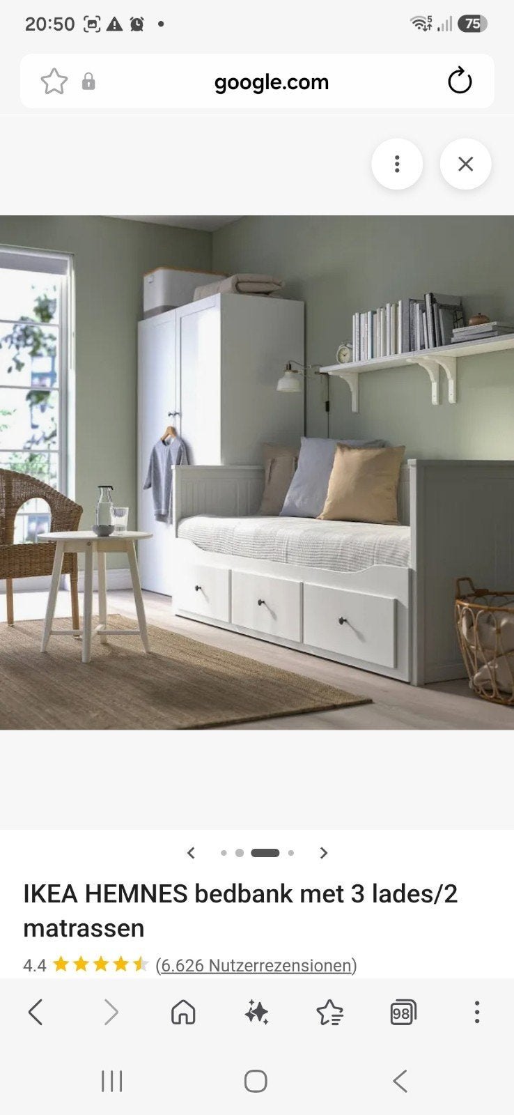 Ikea Hemnes bedbank met 3 lades, Ophalen, Wit, Tweepersoons, Zo goed als nieuw