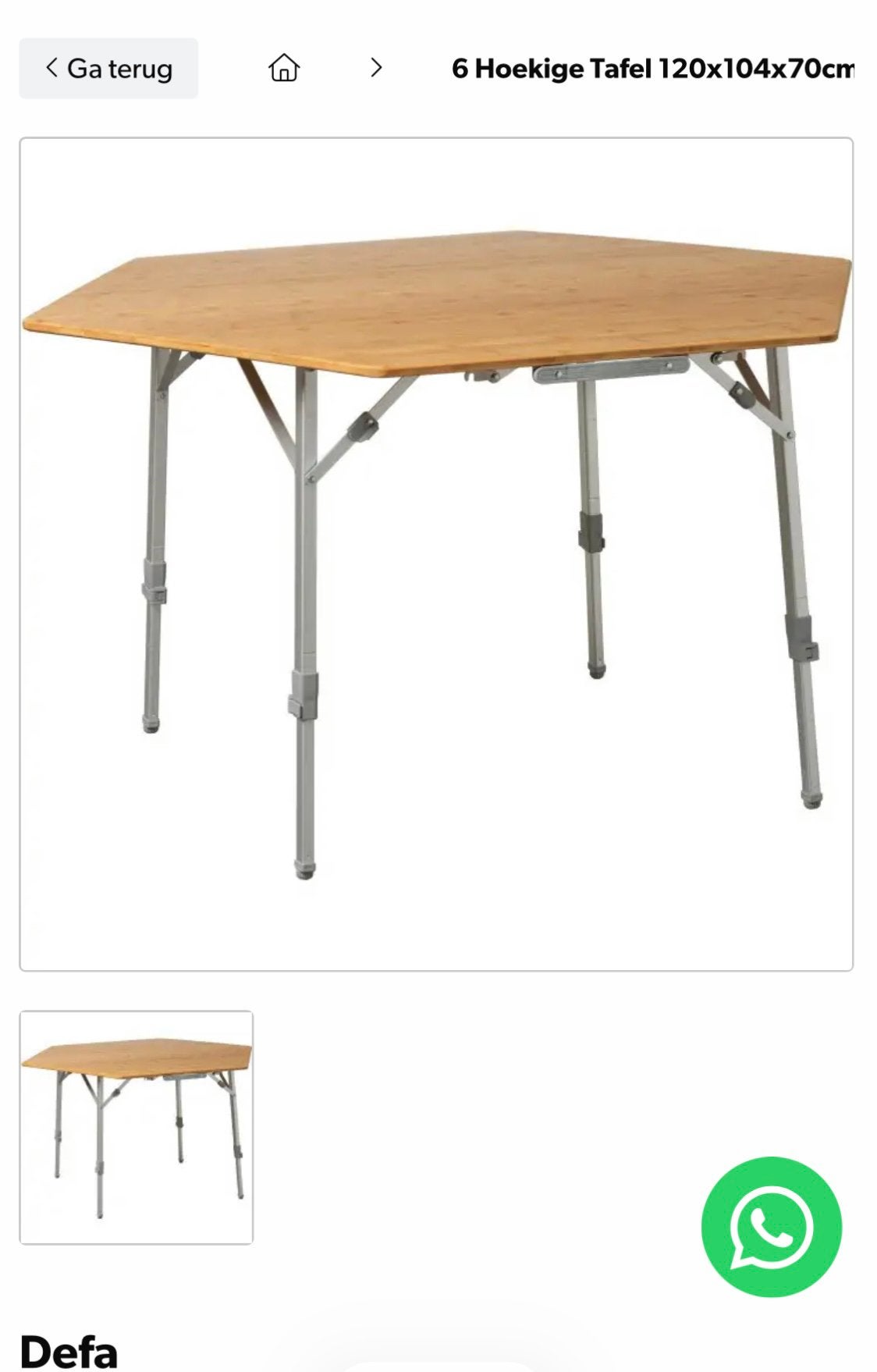 Defa bamboe tafel. Zeshoekig. Camping. Met hoes, Ophalen, Gebruikt, Campingtafel