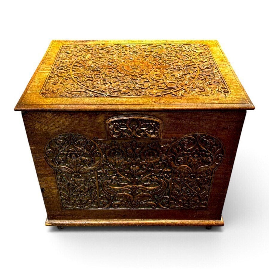 Antieke handgesneden opbergkist, Ophalen of Verzenden