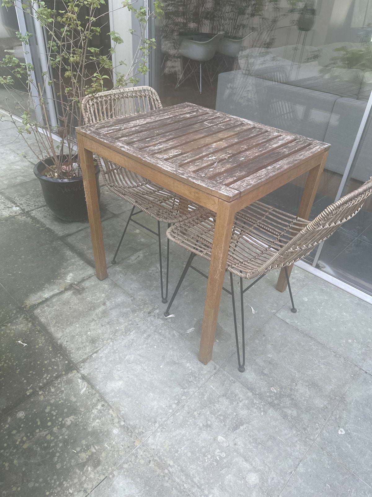 Houten tuintafeltje voor 2 personen, Tuin en Terras, Tuintafels, Ophalen, Gebruikt, Rechthoekig, Hout