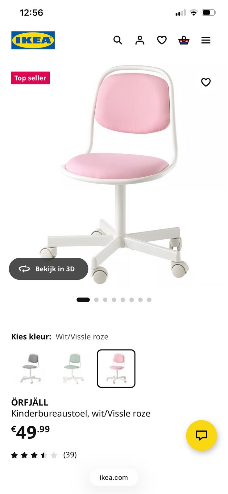 Kinderbureaustoel roze, Huis en Inrichting, Bureaustoelen, Ophalen, Zo goed als nieuw, Roze, Bureaustoel