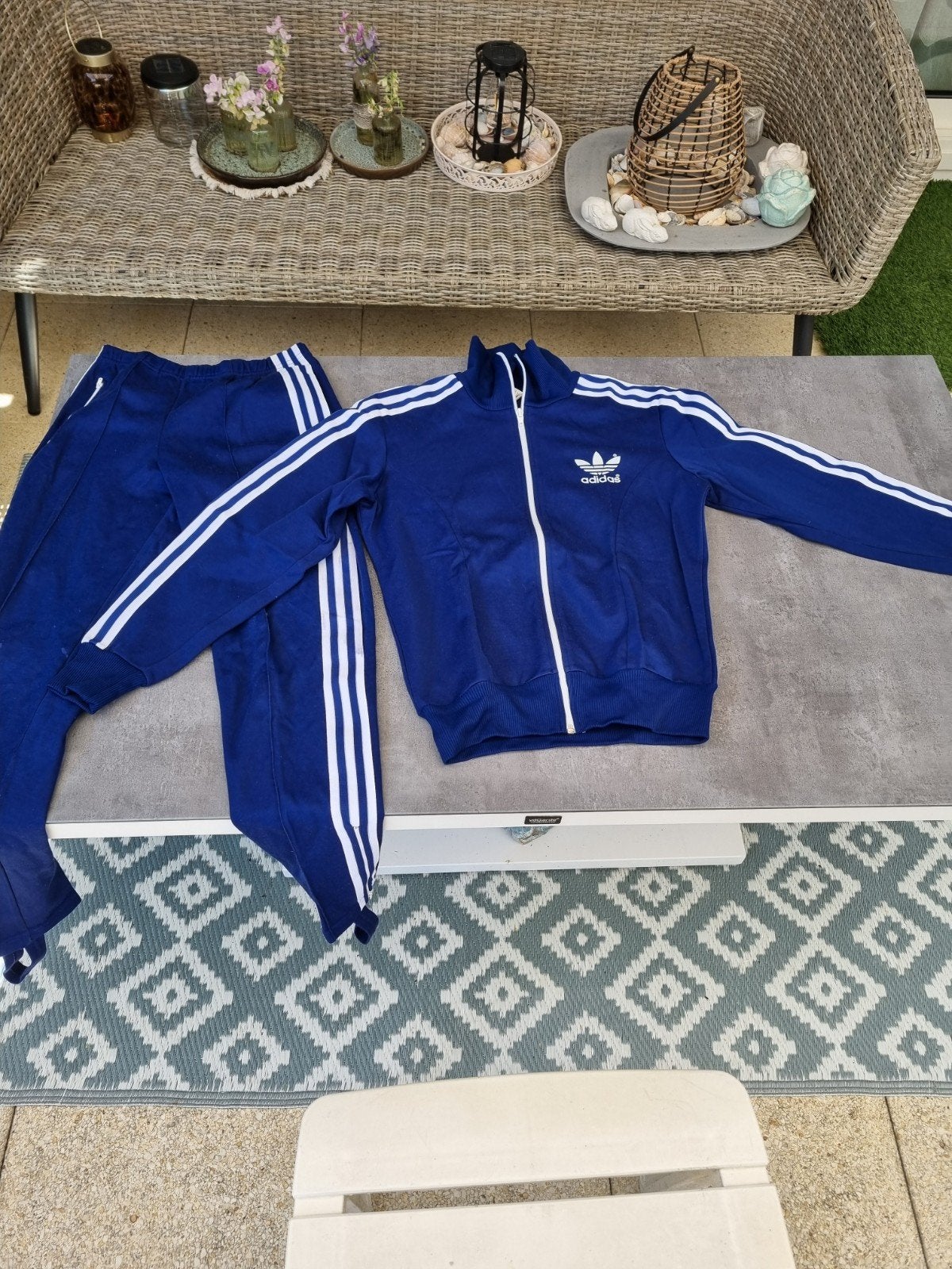 Vintage Adidas Trainingspak - Blauw met Witte Strepen, Ophalen of Verzenden, Maat 34 (XS) of kleiner, Lang, Gedragen