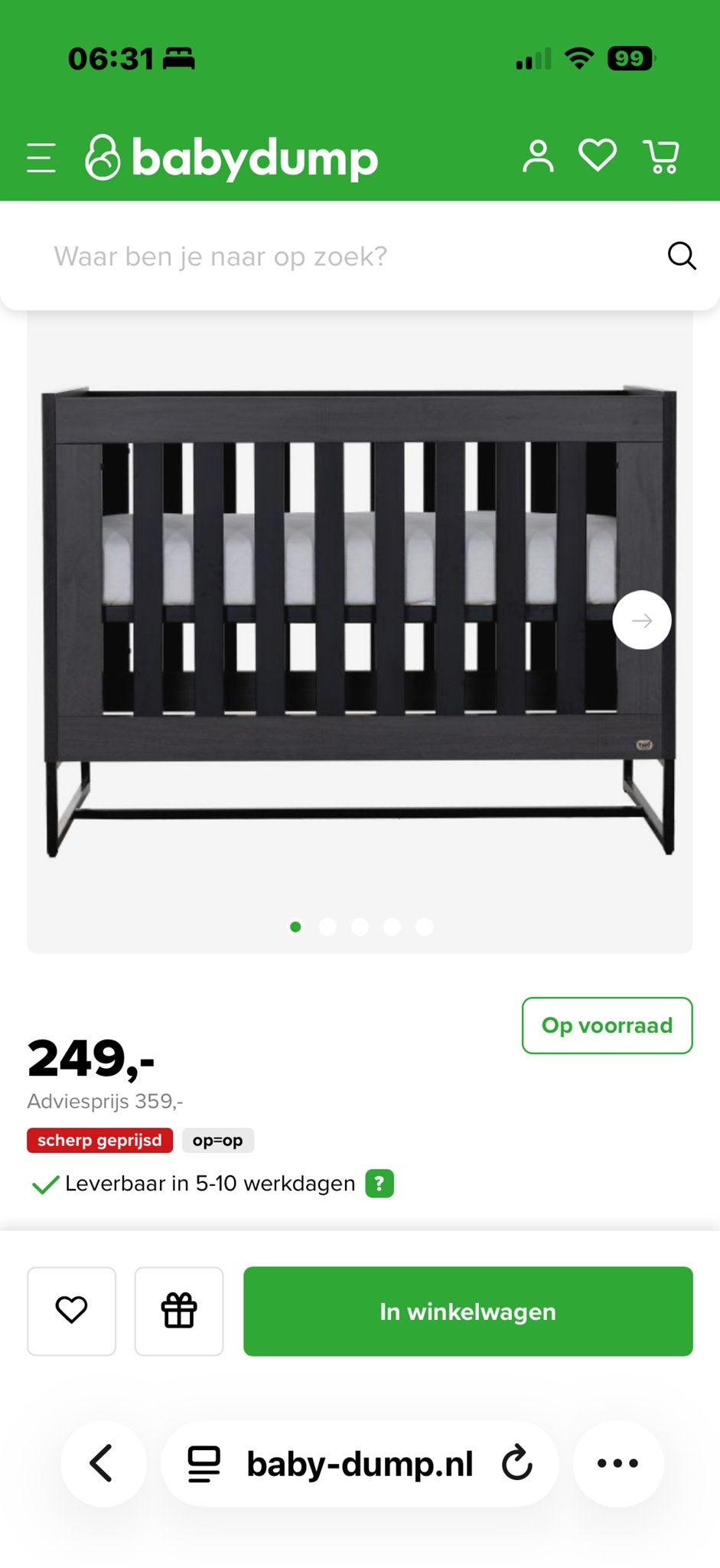 Luxe modern donkergrijs babybed met visgraatpatroon, Zo goed als nieuw, Grijs, Eenpersoons, 70 cm of minder