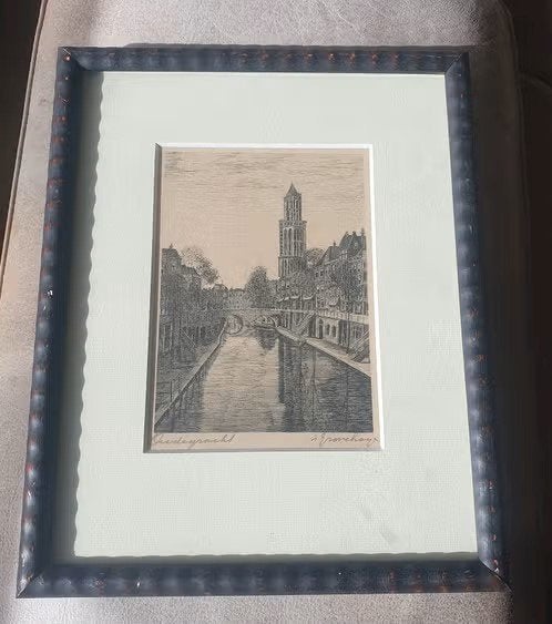 Ets Oude gracht Utrecht Domtoren J. De Wit (?), Ophalen