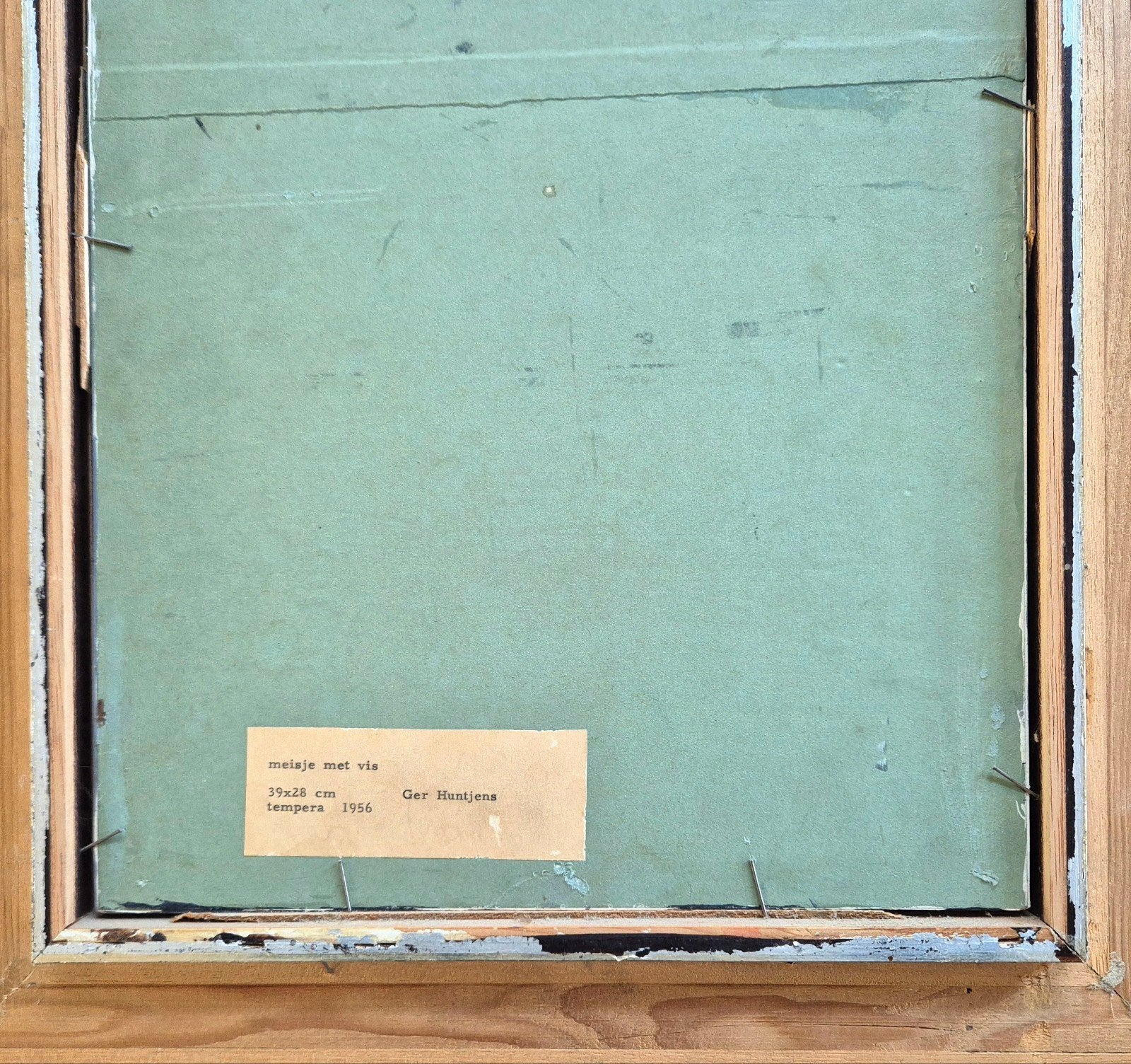 Gèr Huntjens: Vrouw met Blauwe Vis -Meesterwerk (1956), Figuren, Ophalen of Verzenden, Olieverf, Gesigneerd