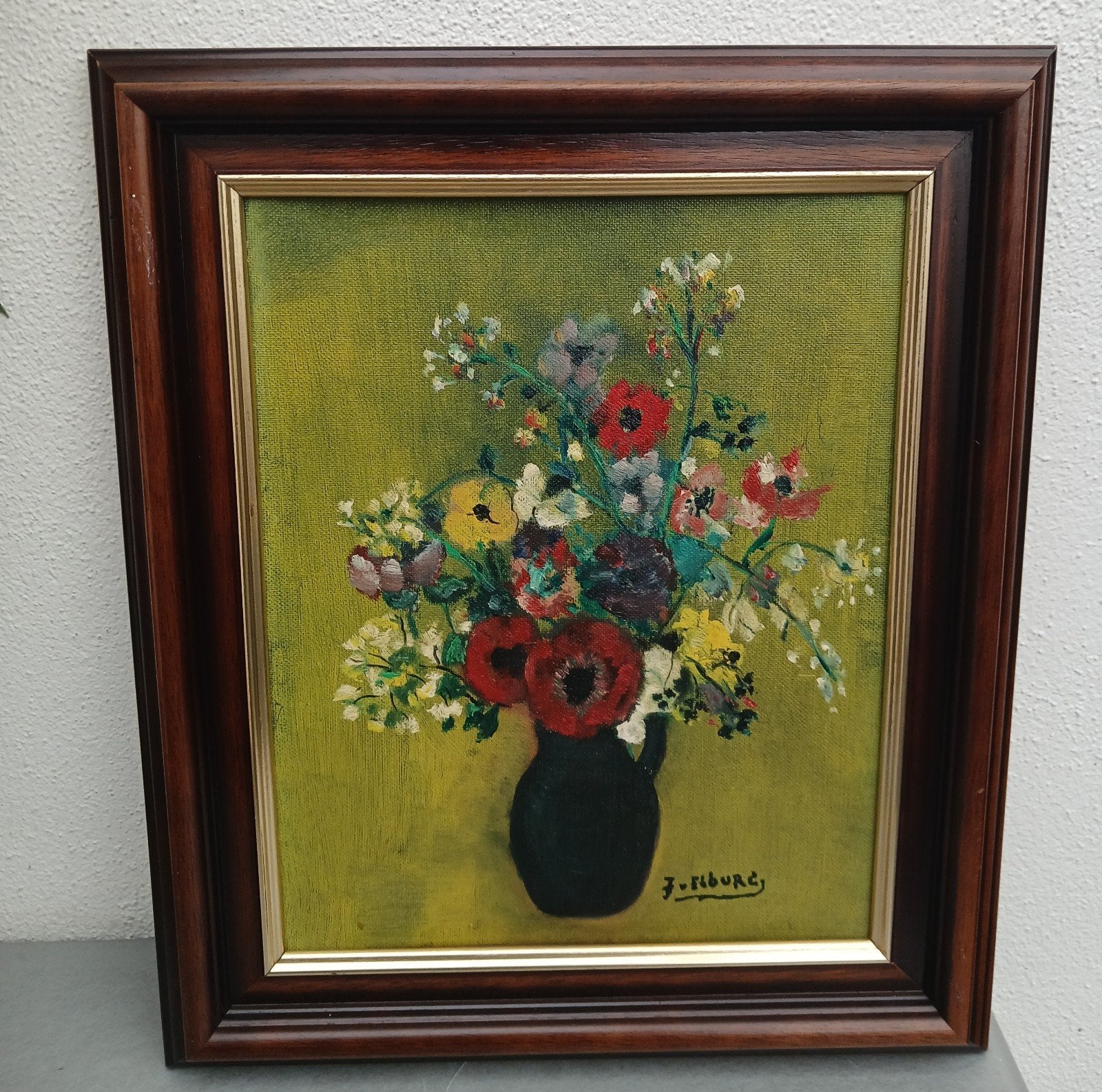 Kleurrijk bloemstilleven, gesigneerd F. Elburg,olieverf op, Antiek en Kunst, Kunst | Schilderijen | Klassiek, Ophalen of Verzenden