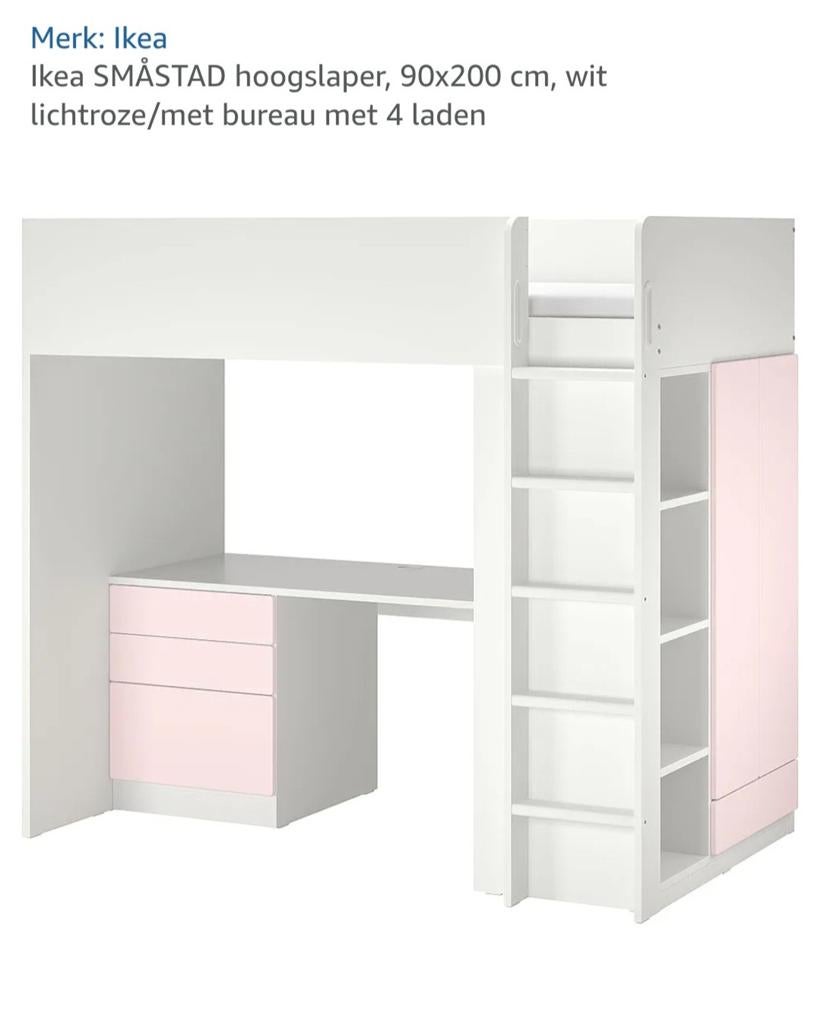 IKEA SMÅSTAD Hoogslaper met bureau en lades 90x200 cm, Ophalen, Gebruikt, Eenpersoons, 200 cm