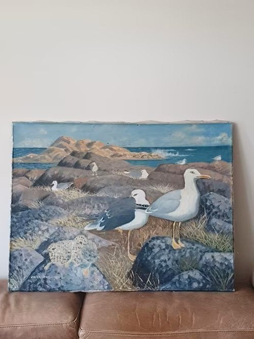 Charles Folke Edhake (1902-1976) landschap met meeuwen 1962, Ophalen