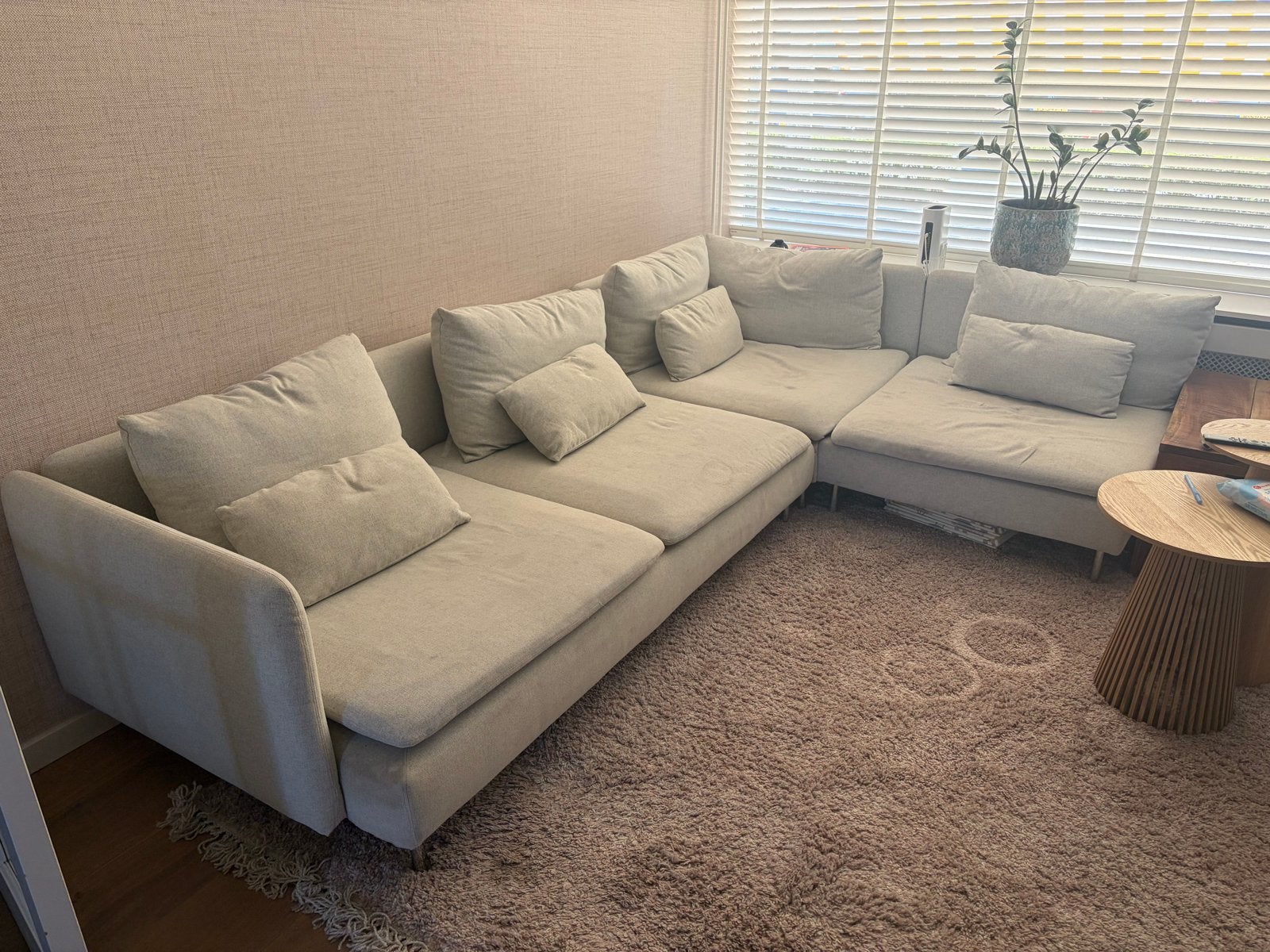 IKEA Söderhamn 4-zitsbank met chaise longue Gunnared beige, Ophalen, 250 tot 300 cm, Gebruikt, 100 tot 125 cm