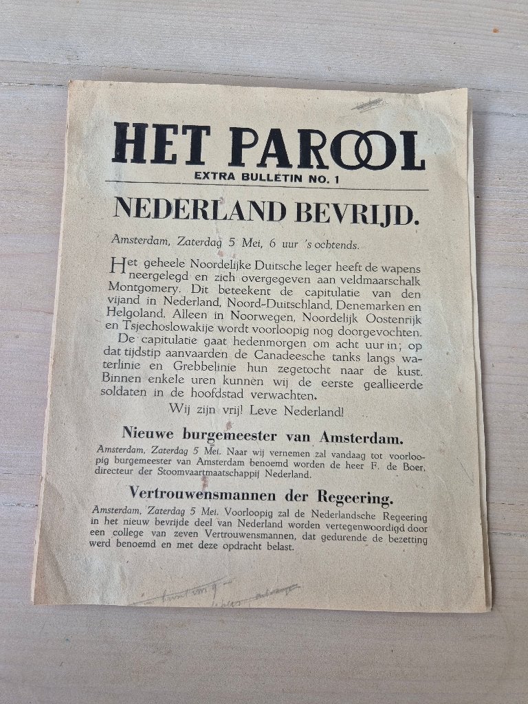 Wo2 Illegale pers verzetskrant Het Parool, 5 mei 1945, Ophalen of Verzenden, Nederland, Overige typen