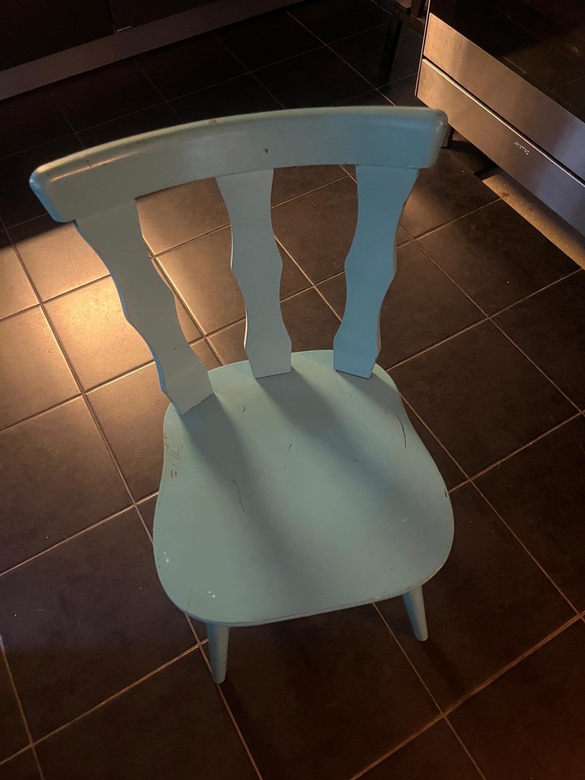 6 Vintage houten café stoelen - lichtblauw geverfd, Ophalen, Gebruikt, Blauw, Vintage