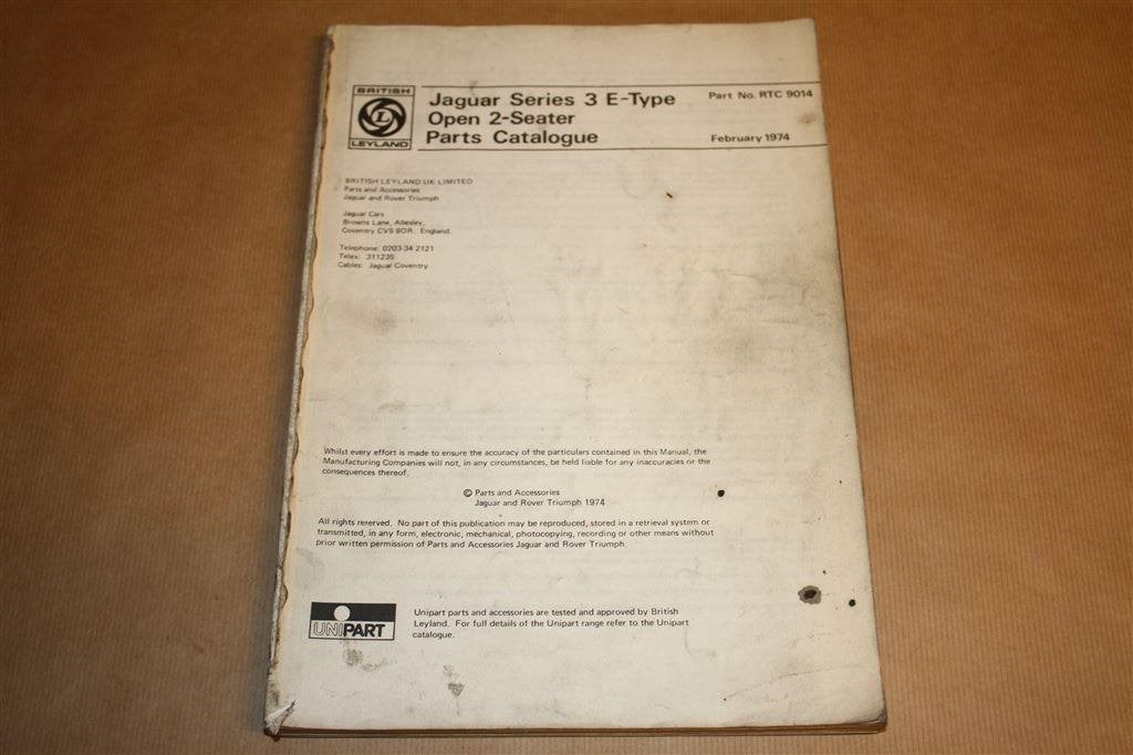 Jaguar 3 E-Type - Open 2-Seater - Parts Catalogue, Ophalen of Verzenden