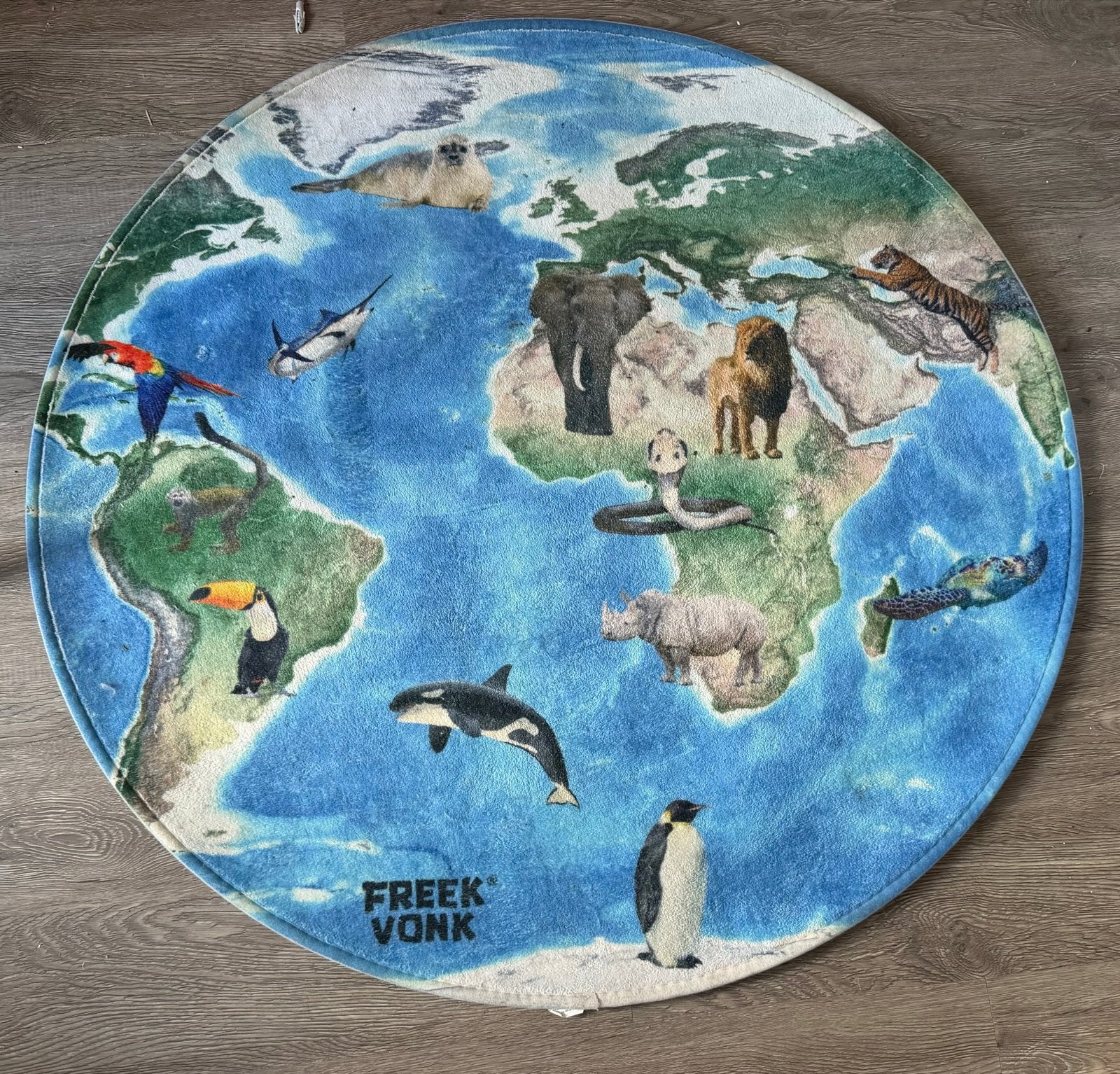 Freek Vonk Wereldkaart Vloerkleed - Dieren van de Wereld, Ophalen, Gebruikt, Meerkleurig, Overige stijlen