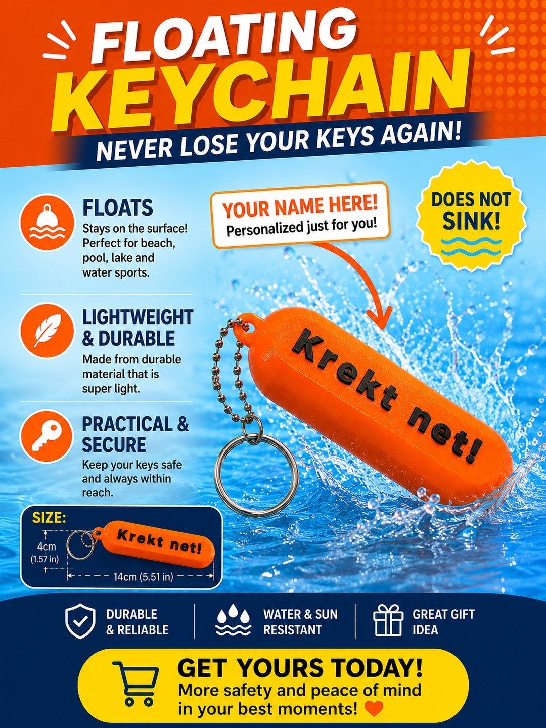 Personalized Floating Keychain with Name | Won't Sink | Boat, Ophalen of Verzenden, Nieuw, Overige typen