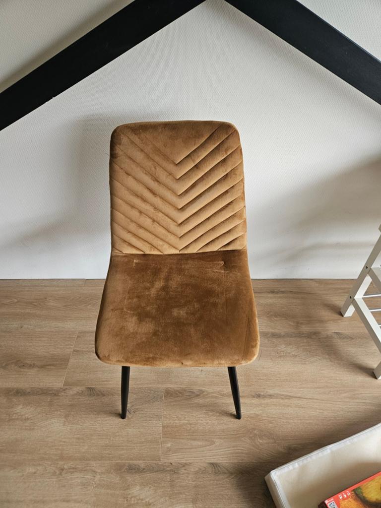 Set van 4 fluwelen eetkamerstoelen - Cognac, Huis en Inrichting, Stoelen, Ophalen, Twee, Bruin, Modern, Elegant, Fluweel