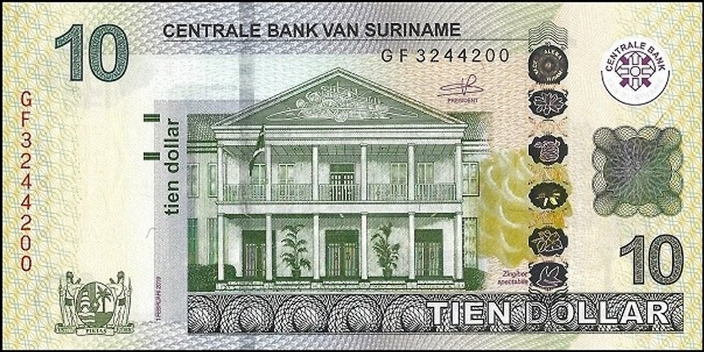Suriname bankbiljet 10 Dollars 2019 Central Bank building, Postzegels en Munten, Bankbiljetten | Amerika, Ophalen of Verzenden