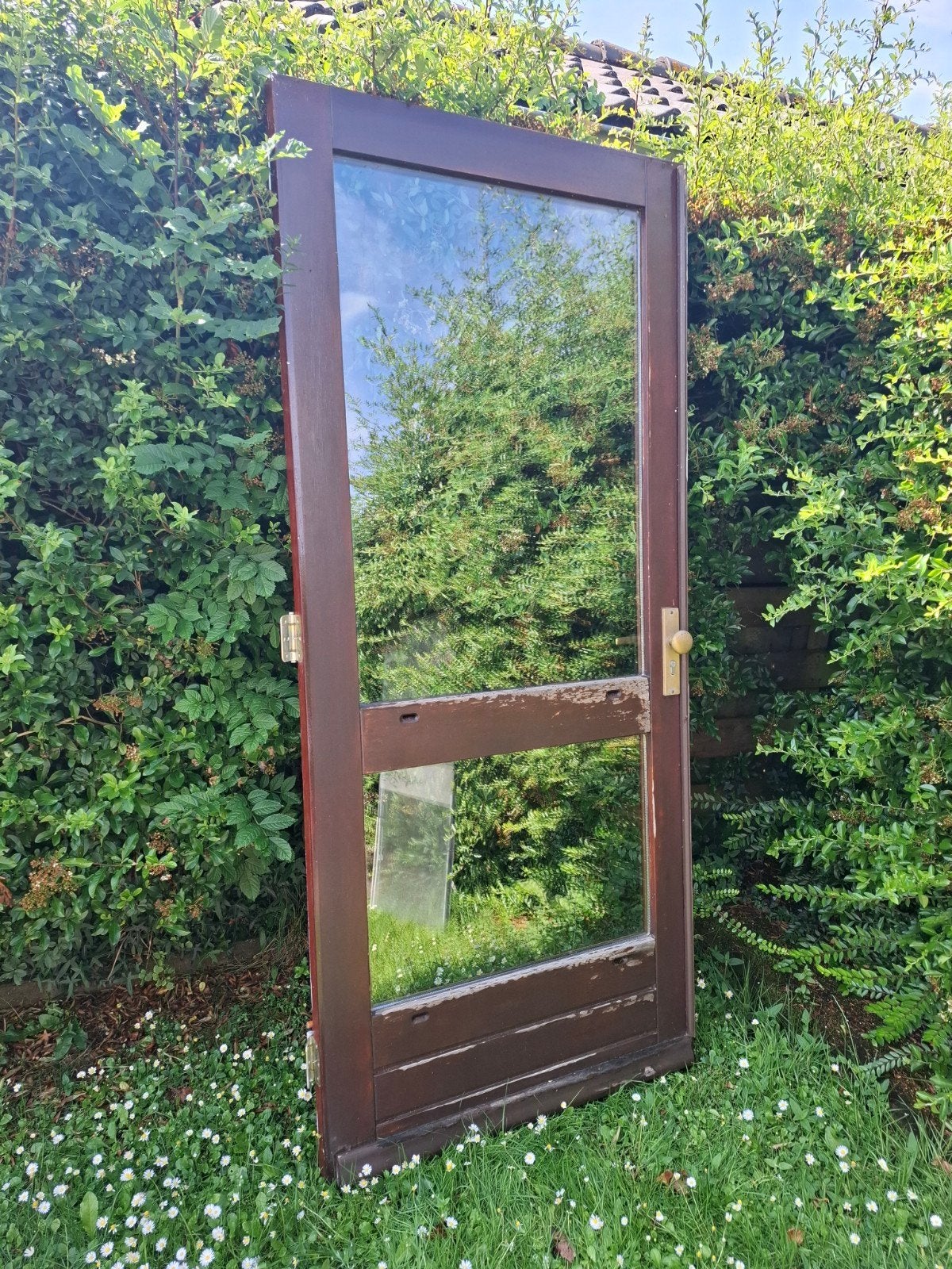Houten Buitendeur met Glas - Gebruikt, Ophalen, Gebruikt, 80 tot 100 cm, 200 tot 215 cm