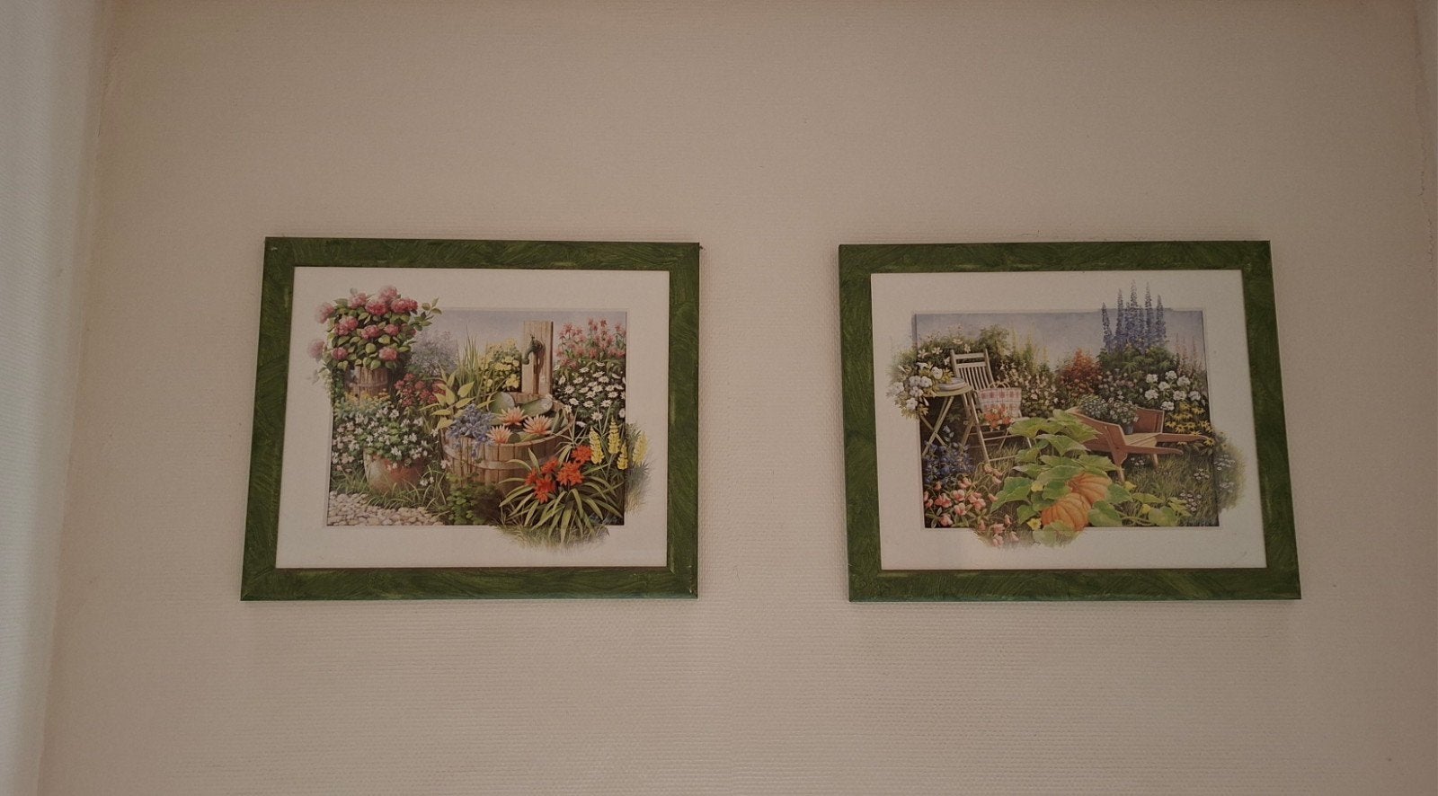 Set van 2 ingelijste tuinprints, Huis en Inrichting, Woonaccessoires | Schilderijen, Tekeningen en Foto's, Ophalen, Minder dan 50 cm