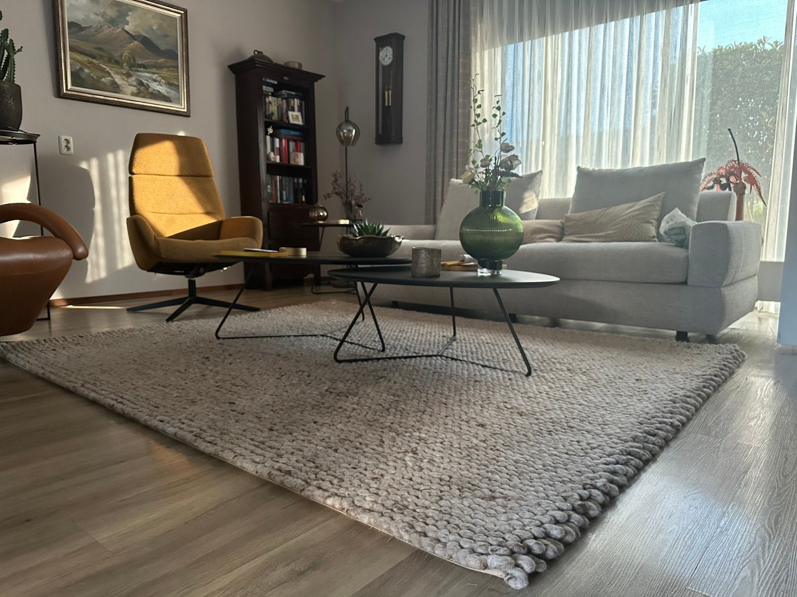 Vloerkleed 100% wol 1.95m -2.40m, Huis en Inrichting, Stoffering | Vloerbedekking, Ophalen, Zo goed als nieuw, Beige, Tapijt