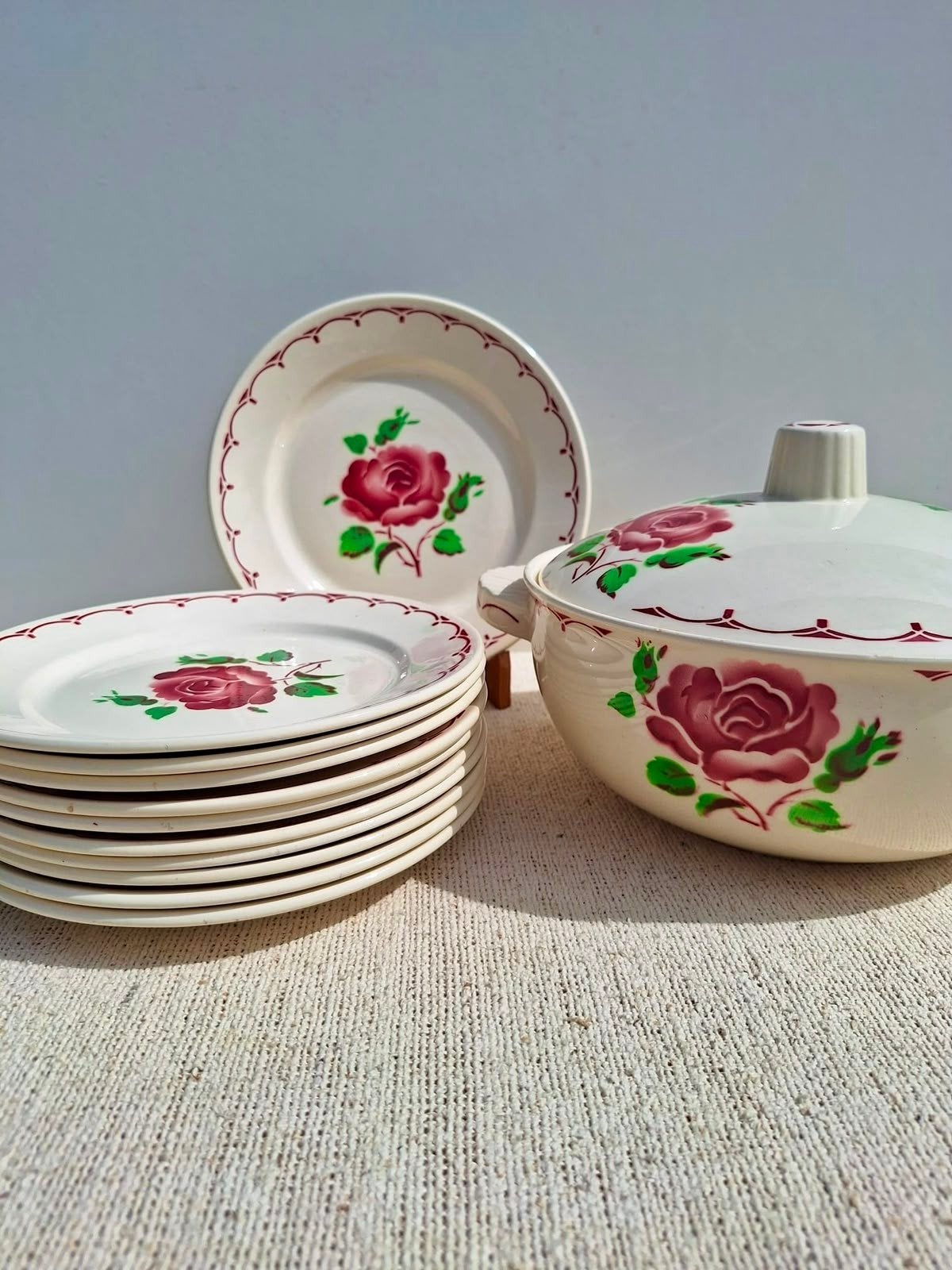 antiek brocant Frans servies roos decor Badonviller, Ophalen of Verzenden