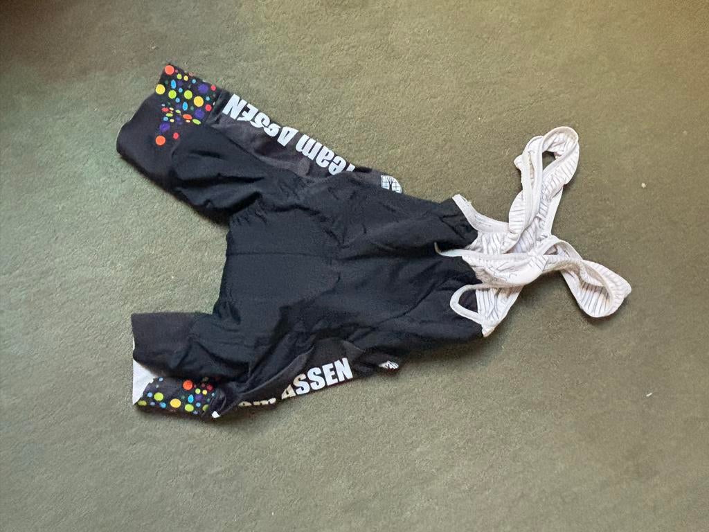 Fietsbroek met bretels - Zwart met kleurrijke stippen, Ophalen of Verzenden, Zo goed als nieuw