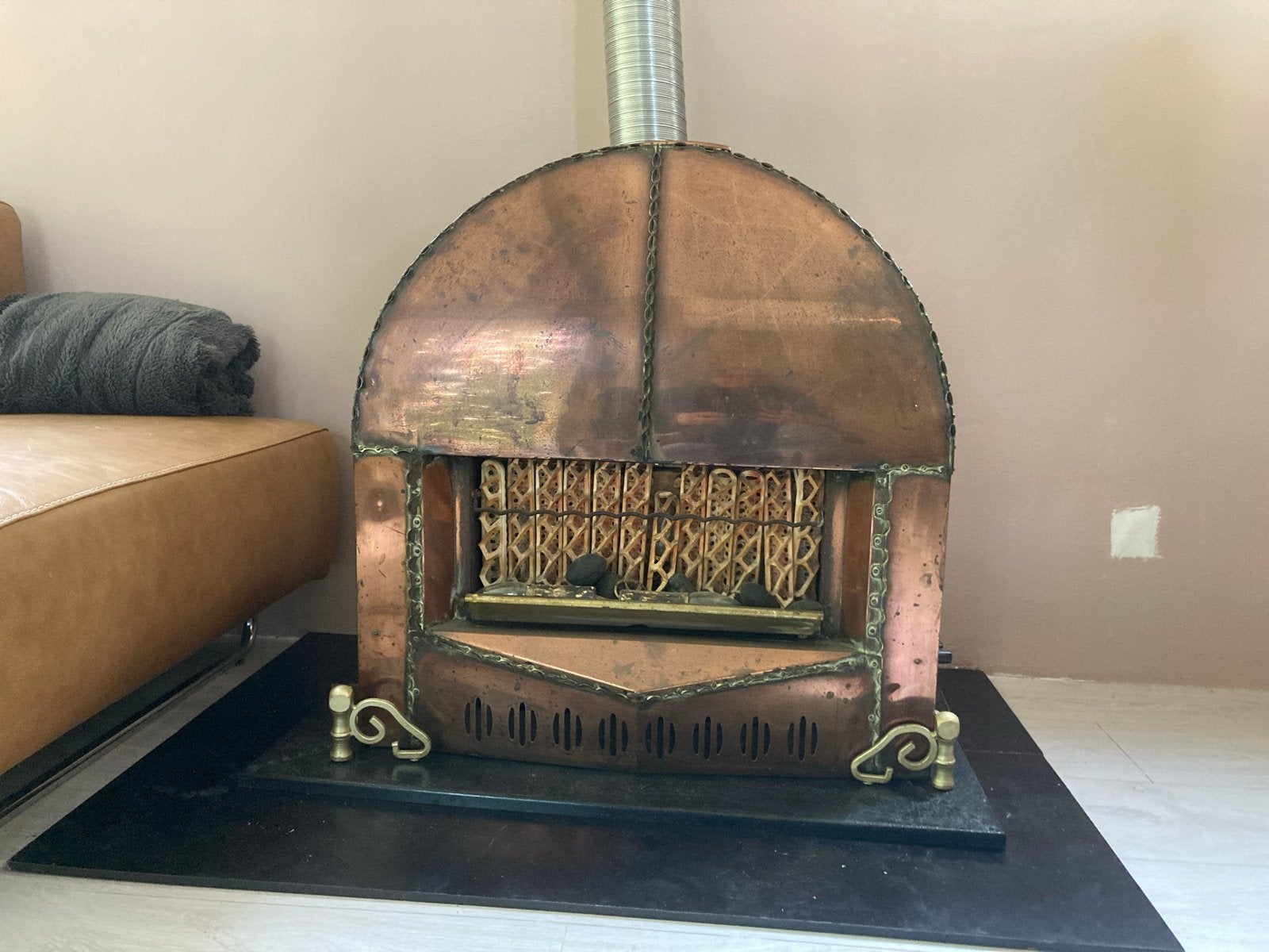 Art Deco Koperen Kachel omgebouwd tot lamp, Ophalen, Koper