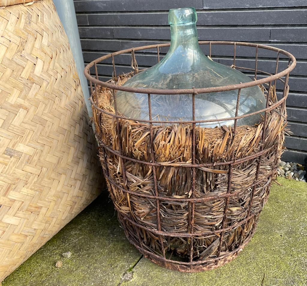 Grote wijnfles wijn fles gistfles bottelfles draadmand mand, Ophalen