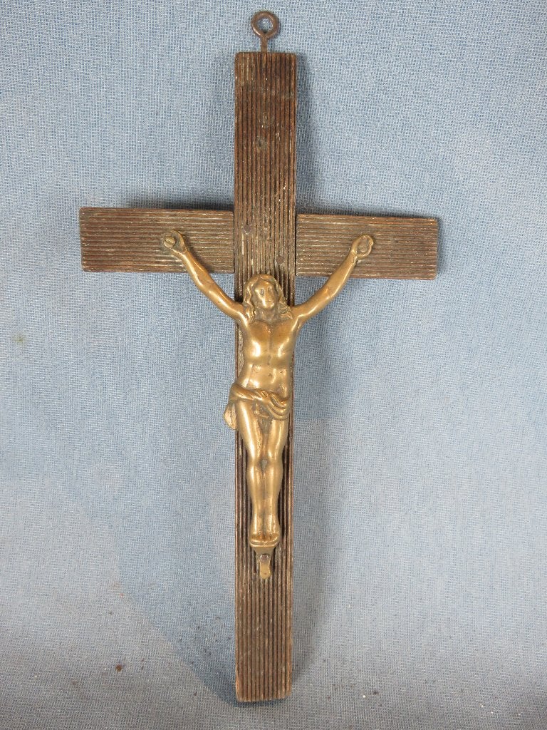 Kruisbeeld met corpus in hout en brons - 19e eeuw, Antiek en Kunst, Ophalen of Verzenden
