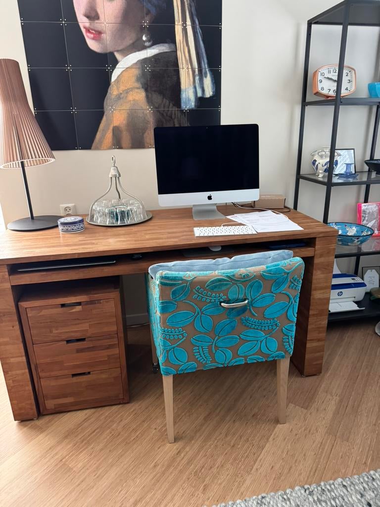 Mooi stoeltje met designers guild stof turqoise blauw/bruin, Huis en Inrichting, Stoelen, Zo goed als nieuw, Ophalen