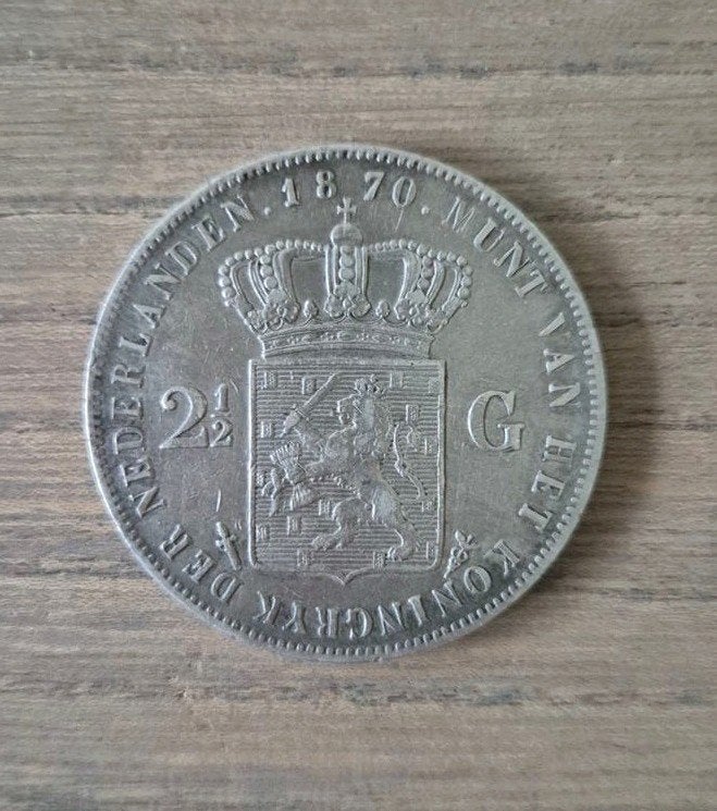 Zilveren 2½ Gulden Munt Willem III 1870, Koning Willem III, Zilver, Ophalen of Verzenden, Losse munt