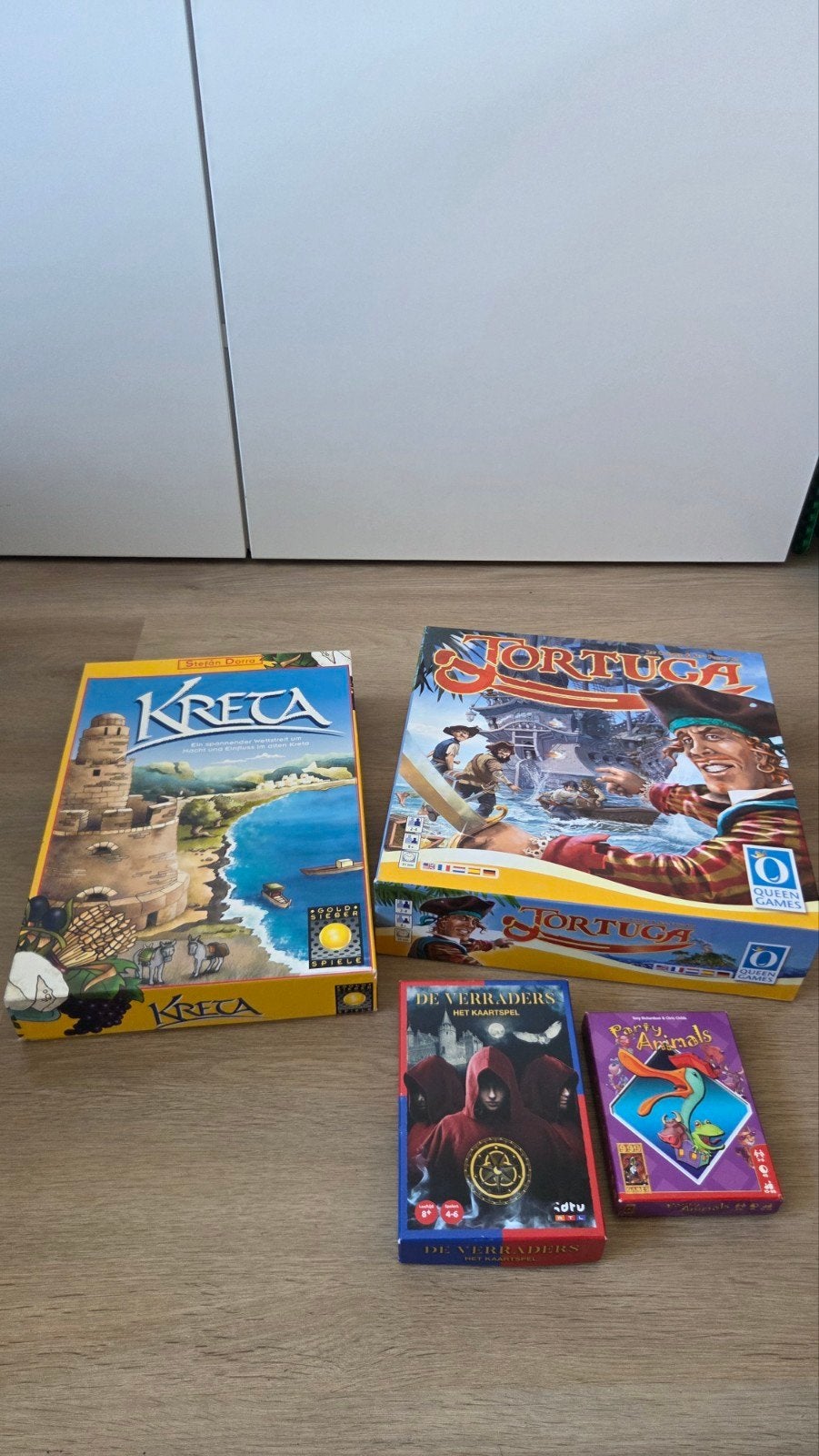 Bordspellenset: Kreta, Tortuga, De Verraders & Party Animals, Een of twee spelers, Ophalen of Verzenden, Gebruikt, Gold Sieber Spiele, Queen Games, 999 Games, RTL