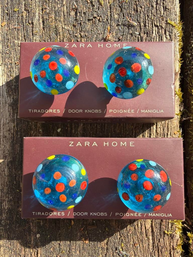 Zara Home Deurknoppen - Glazen Bollen met Kleurrijke Stippen, Doe-het-zelf en Verbouw, Hang- en Sluitwerk, Nieuw, Klink of Kruk
