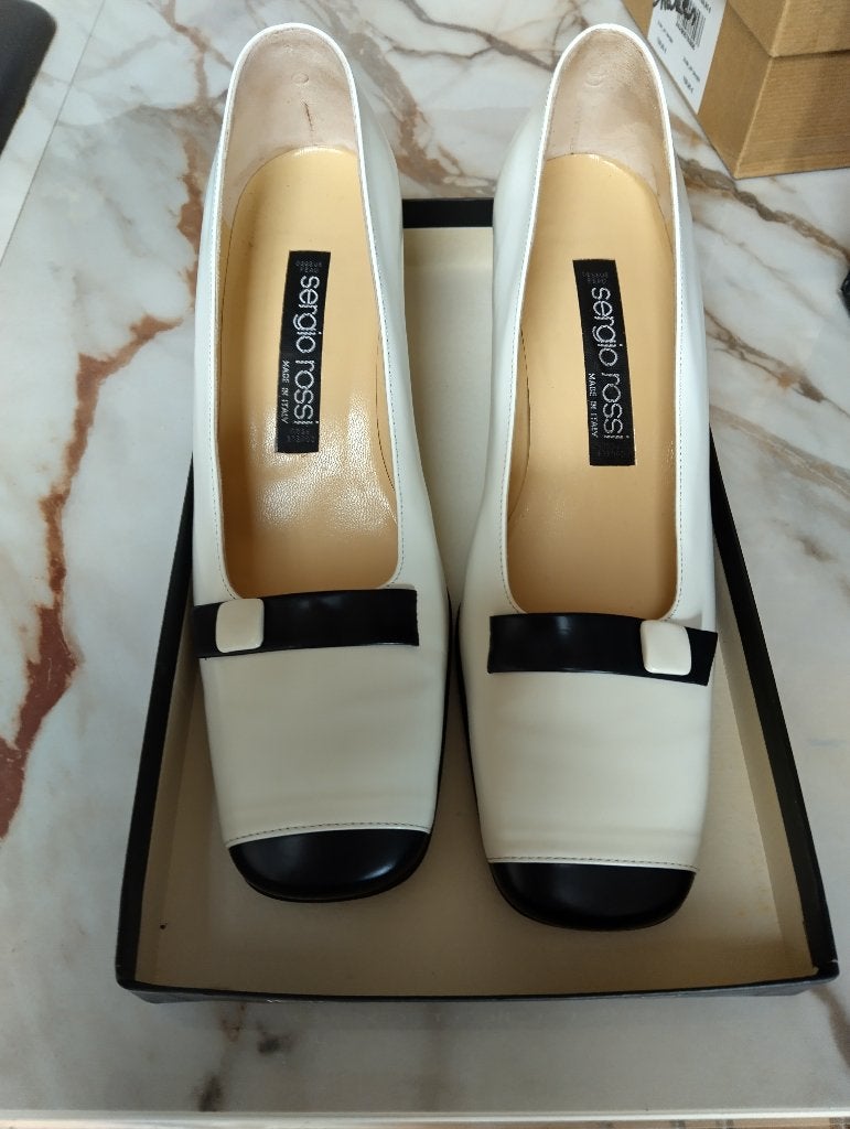 Sergio Rossi schoenen wit/zwart made italy luxe designer, Sergio rossi, Pumps, Overige kleuren, Verzenden