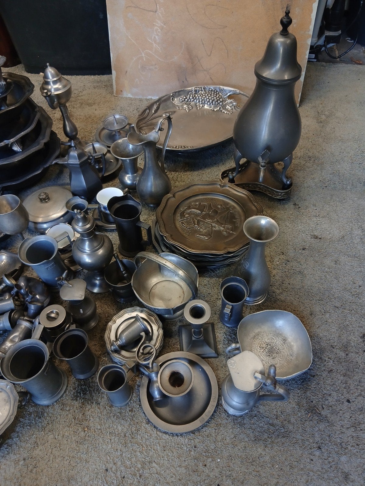 Grote collectie tinnen servies 25 kilo, Antiek en Kunst, Ophalen of Verzenden